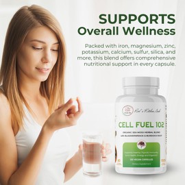 Red's Kitchen Sink Cell Fuel 102 – Organic Sea Moss 120 Capsules with Bladderwrack & Burdock Root | Dr. Sebi Inspired Herbal Blend | 60 Servings, 2 Month Supply | Vegan, 100% Natural