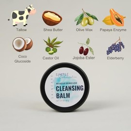 Simple Sophistication Bálsamo Limpiador De Sebo - Con Sebo De Res Alimentada Con Pasto Y Enzima De Papaya | Bálsamo Desmaquillante Resistente Al Agua 
