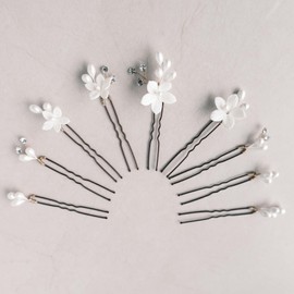 Handmade 12 Pieces Bridal Wedding Hair Pins White Flower Crystal Clips Bridal Hair Accessories for Wedding Brides Women Girls