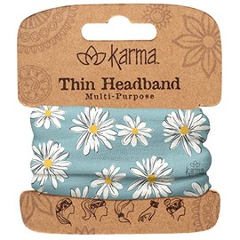 Karma Blue Daisy Headband for Women - Thin - Fabric Headband and Stretchy Hair Scarf - Light Blue