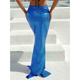 Zoestar - Falda de sirena para playa con escamas de pescado, falda larga de sirena, disfraz de fiesta para mujeres y niñas, Azul, X-Large Long
