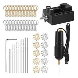 Drill Set Resin Electric Mini Drill with 10pcs Drills Bits 100pcs Screw Eye Pin 40pcs Key Rings for Jewelry DIY Aluminum Products Wood Key Chain Making Resin Casting Molds Black