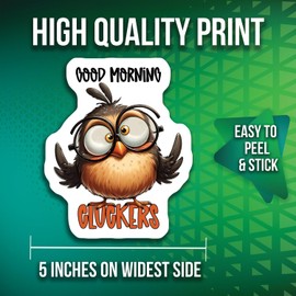 2-Pack Good Morning Cluckers Stickers - Funny Chicken - Cute Bird Design - 5-Inch - PLDFS08973