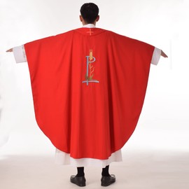 BLESSUME Priest Red Chasuble Catholic Church Bird Wheat Embroidered Clergy Vestment