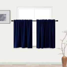 KOUFALL Navy Blue Small Window Curtains, Thermal Short Blackout Curtains for Kitchen Window Over Sink Bathroom Cabinet Bedroom, 34w x 24 Inch Length, Dark Blue