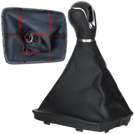 car passion Gear Knob Set (Gear Knob + Gaiter + Chrome Frame) Compatible with Seat Leon III 2012-2017 Black Stitching Complete Set Replacement Part (5-Speed)