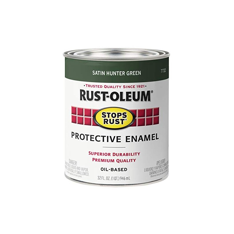 Rust-Oleum 7732502 Stops Rust Brush On Paint, Quart, Satin Hunter