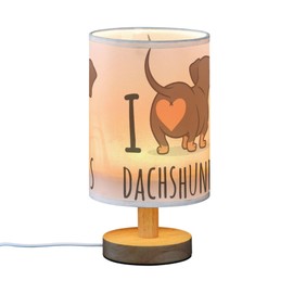 YYZZH Table Lamp Cute Dachshund Dog I Love Dachshunds Heart Butt Nightstand Lamp with Wood Base Fabric Lamp Shade Bedside Desk Lamp for Living Room Bedroom Kids Room Office