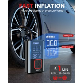 TEMOLA Elektrische Luftpumpe Akku, DC 12V Akku Luftpumpe Auto, 150PSI Akku Kompressor Luftpumpe Mit Digitalem Druckmesser, LED-Licht für Autoreifen, Motorrad, SUV, Fahrrad, Bälle
