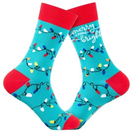 Women's Merry And Bright Christmas Socks Unisex Funny Cute Xmas Holiday Gift For Men Family Mom Dad (Blue-merry and bright)