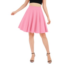 Urban CoCo Women's Basic Midi Skirt Versatile Stretchy Flared Casual High Waisted Skirt(L,Pink-Long)