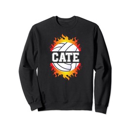 Cate Name Volleyball Player Girls Ball and Net Sports Fan Sweatshirt