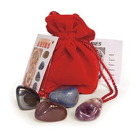 Aries Crystals Tumblestone Set - Natural Agate, Blue Agate, Hematite, Amethyst - Reiki Charged - Star Sign Zodiac