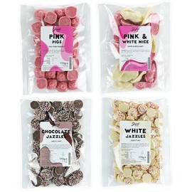 Just Treats Sweet Quartet - Pink Choc Pigs, Pink & White Mice, Choc Jazzles & White Choc Jazzles (4 x 175g Bags) - 5,23,24,30