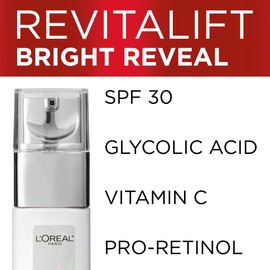 L'Oréal Paris Revitalift Bright Reveal Anti-Aging Day Cream with SPF 30 with Glycolic Acid, Vitamin C & Pro-Retinol to Reduce Wrinkles & Brighten Skin, 1 fl. oz.