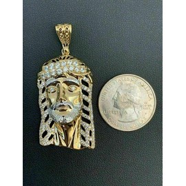 HarlemBling Solid 925 Sterling Silver - 14k Gold Plated - Real Men's Iced Jesus Piece - Great For Any Necklace