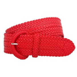 2 Inch Wide Hand Made Soft Metallic Woven Braided Round Belt, Red | l/xl (36"-38" waist)