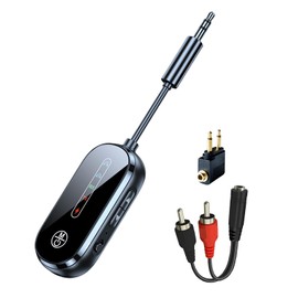Bluetooth Transmitter Receiver Wireless Adapter: 2-in-1 Aux Audio 2 Headphones for Car TV Gym Airplane Travel Home