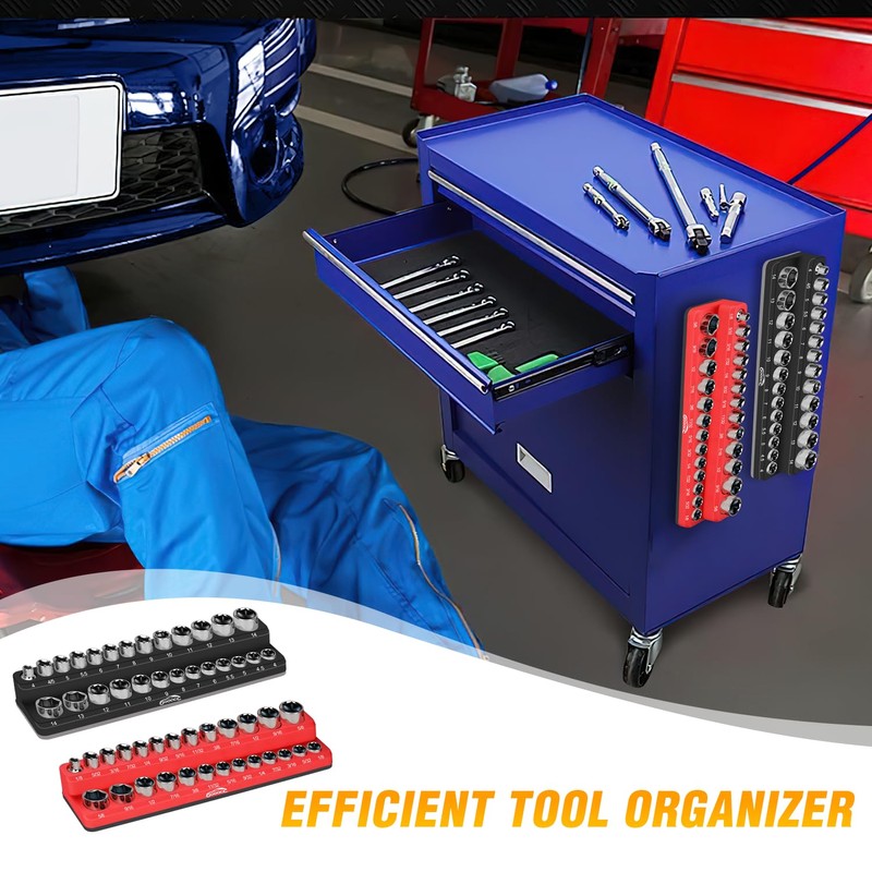 GOOACC 1/4" Magnetic Socket Organizer Set, 2-Piece Metric & SAE