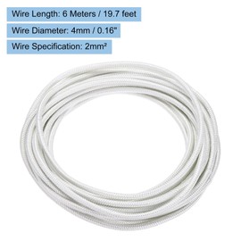 MECCANIXITY 6 Meter/19.68ft 14AWG High Temp Wire, Flexible Mica Cable, Insulated 500 Degrees Celsius High Temperature Braided Wire Cable Resistant Electrical for Lamp Boiler Heater, White