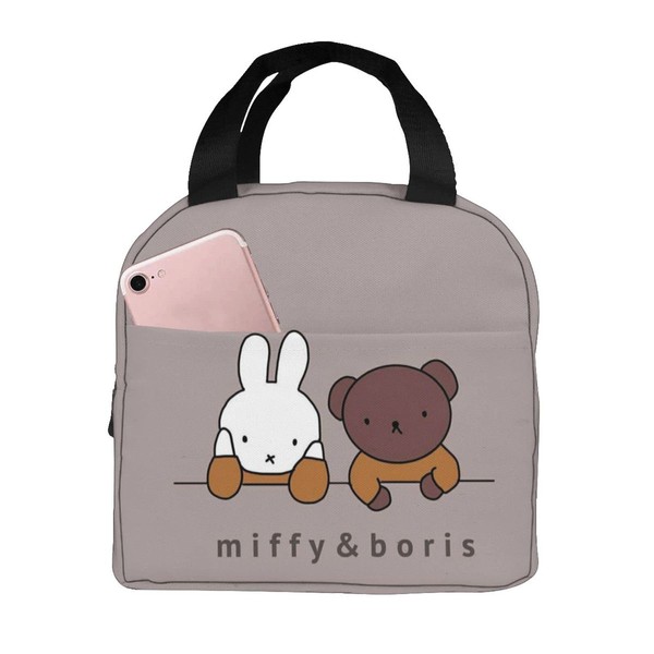 Miffy Insulated Lunch Bag, Black Lunch Box, Thermal, Insulated Bag, Zipper Included, Compact, Bento Bag, Soft Cooler Bag, Tote, Eco Bag