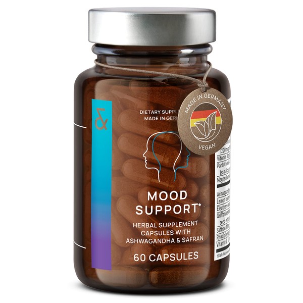 CLAV® N°5 Mood Support Supplement - Serotonin Booster - Anti Stress - with Ashwagandha - Saffron - 5 HTP & Other Powerful Herbs - 60 Capsules - Vegan