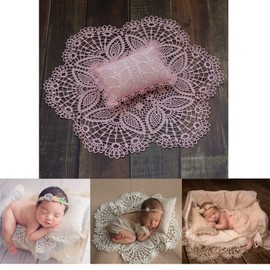 Zeroest Newborn Photography Props, Photo Prop Crochet Rug Newborn Photography Wrap Props Baby Layer Basket Filler (Pink)