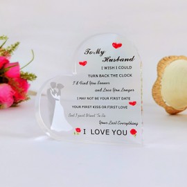 Acrylic Heart Gift for Husband Inspirational Quotes Anniversary Birthday Gifts for Him Acrylic Paper Weight Keepsake Inspirational Table Decoration (To husband)