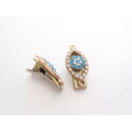 Extra tiny small gold metal blue crystal evil eye alligator hair clip  (set of