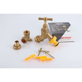 Wärmer System Water Outdoor Double Check Brass Bibcock Tap 1/2''BSP with Wall Plate Elbow Fixture