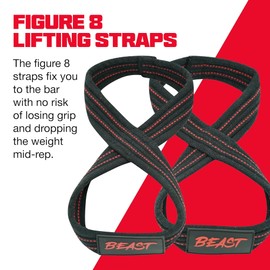 Alpha Designs | 'BEAST' Figure 8 Lifting Straps | Gym Weightlifting | 33 Inches
