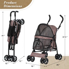 Athena Collection 4 Wheels Pet Stroller for Medium Dogs 22 Lbs Puppy Cat Stroller Pet Cart Pet Gear Dog Stroller with Back Pocket, Sun Shade, Leopad Print