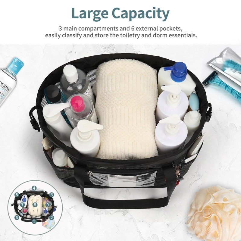Large Shower Caddy Portable, Mesh Shower Caddy with Hook, Hanging