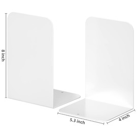 Bookend, DRLIFE White Metal Book Ends for Heavy Books, Bookends for Shelves Book Shelf Holder White Metal Bookends (1 Pair/2 Pieces)