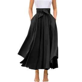 chouyatou Women's Elegant High Waisted Side Slit Irregular Bohemian Maxi Skirt with Pockets, Black, Small