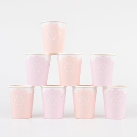 Meri Meri Broderie Anglaise Lace Cups (Pack of 8), Decorative Paper Cups, 9oz Fancy Disposable Party Cups, Sized for Kids & Adults, Ideal for Hot or Cold Party Drinks