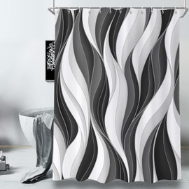 Caheansi Black and Grey Shower Curtain, Modern Abstract Black White Grey Ombre Striped Minimalist Art Bathroom Curtain Waterproof Fabric Machine Washable with Hooks, 72" Wx72 L