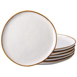 AmorArc Ceramic Dinner Plates Set of 6, 10.5 Inch Handmade Reactive Glaze Stoneware Plates, Large Rustic Shape Dinnerware Dish Set for Kitchen, Microwave & Dishwasher Safe, Scratch Resistant - Ivory
