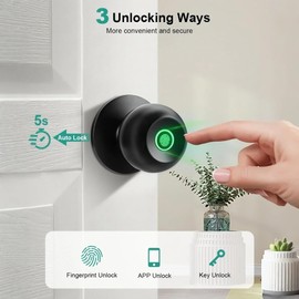 NexusLab Smart Door Knob with Fingerprint, Keyless Entry Door Lock for Bedroom, Home Office & Apartment, Biometric Door Handle with App Control, Auto Lock, Easy DIY Installation, Matte Black