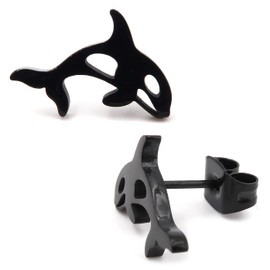 Steelmeup Stainless Steel Sea Ocean Animals Marine Life Black Silver Silhouette Post Stud Earrings, Stainless Steel, metal