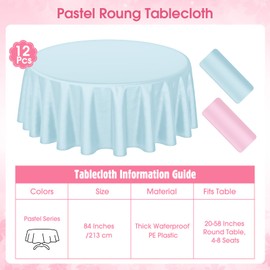 Buryeah 12 Pcs 84 Inch Round Plastic Table Cloth Waterproof Tablecloth Round Plastic Table Cover for Wedding Birthday Party Camping Picnic Gender Reveal Baby Shower(Blue and Pink)