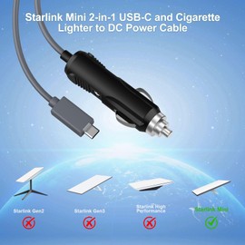 HVMKSR Starlink Mini Power Cable USB C+Car Cigarette Adapter to DC Power Cord 100W, starlink mini Car Charger and Type-C for Starlink Mini 16.4FT/5M 12V-24V DC Power Cord