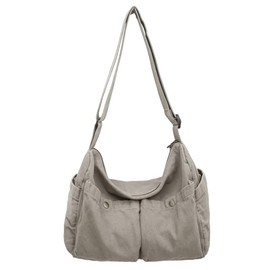 KBTYE Canvas Messenger Bag Cute Crossbody Tote Bag Shoulder for Women Men for School Aesthetic Hobo with Multiple Pockets(Grey)