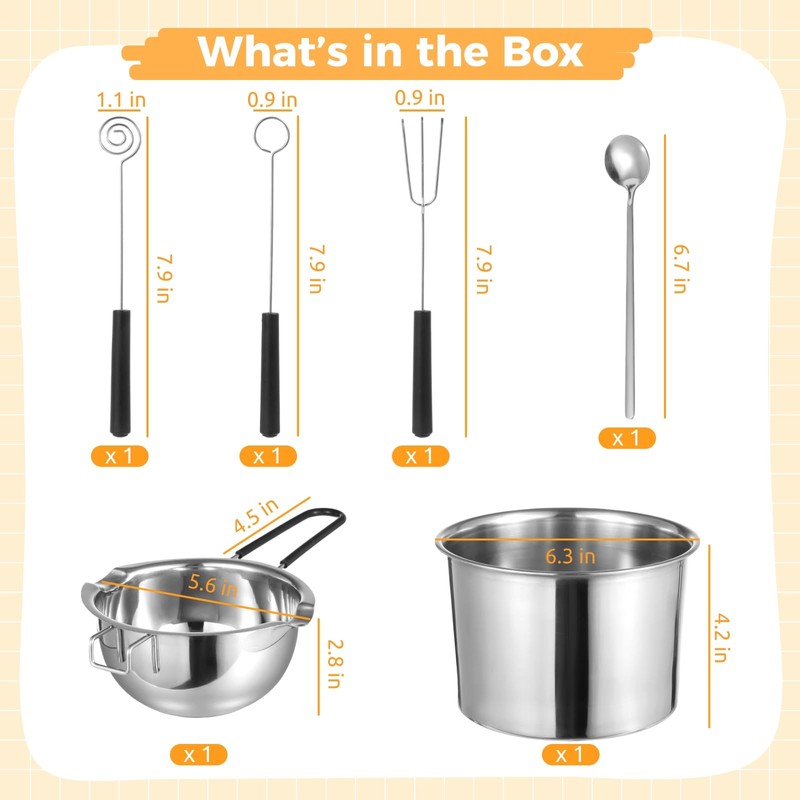 5 PCS Double Boiler Pot Set - Stainless Steel Double