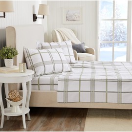 4 Piece 100% Turkish Cotton Full Green Printed Flannel Sheets Set | Deep Pocket, Soft Sheets | Warm, Double Brushed Bed Sheets | Pre-Shrunk & Anti-Pill Flannel Sheets