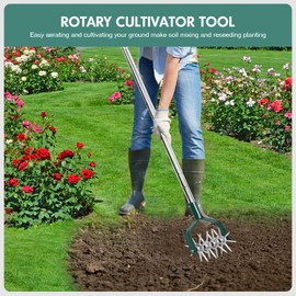 Yeelor Rotary Cultivator Tiller Adjustable S/S Handle Rotary Tiller with Detachable Solid Metal Tines Garden Cultivator Lawn Tiller and Manual Tiller for Loosing and Mixing Soil