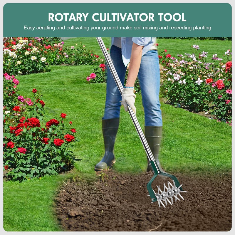 Yeelor Rotary Cultivator Tiller Adjustable S/S Handle Rotary Tiller with