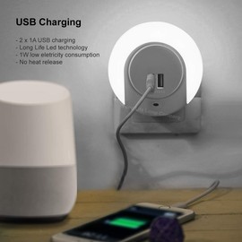 Plug in LED Night Light with 2 USB Port Charger 1w Cool White Automatic Sensor Dusk to Dawn Night Light for Bedroom Childrens Room Hallways Living Rooms A78B