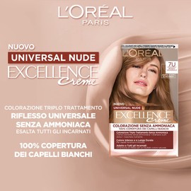 L'Oréal Paris Excellence Universal Nude, Ammonia Free, with Universal Reflection, Suitable for All Skin Toners, Intense Colour, Long Hold, Blonde 7u