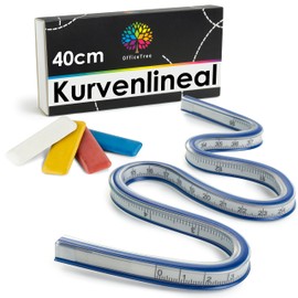 OfficeTree Flexible Curve Ruler 40 cm - 16 Inch - Curve Ruler Dressmaking Supplies - Curve Ruler Flexible Sewing & Drawing with Perfect Tool - Flexible Ruler Including 4 x Chalk